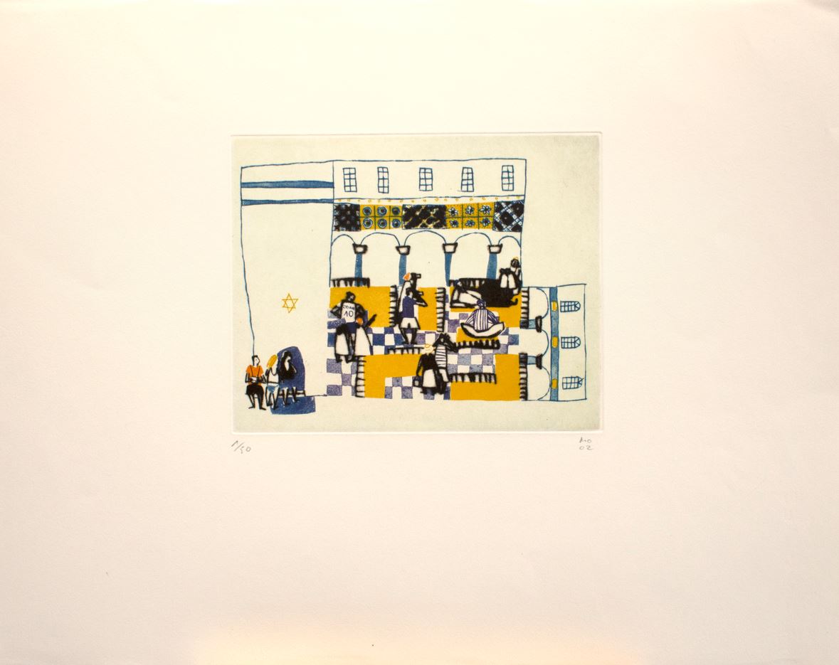 Synagogue, gravure originale en couleur à la galerie d 'art l'Estampe à Strasbourg